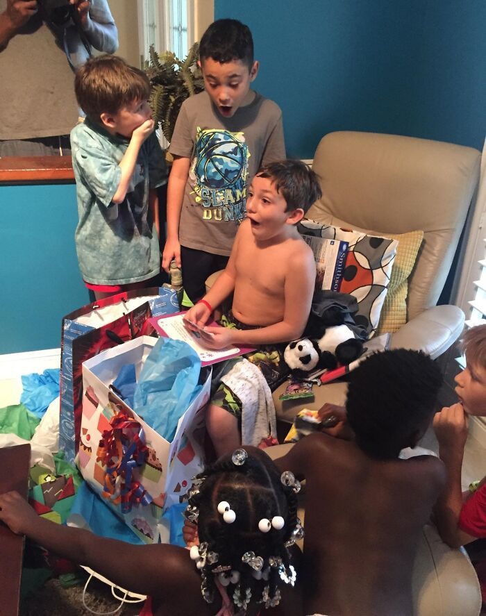 "The Moment My Son Opens A Birthday Card From Grandpa With A $100 Bill In It"