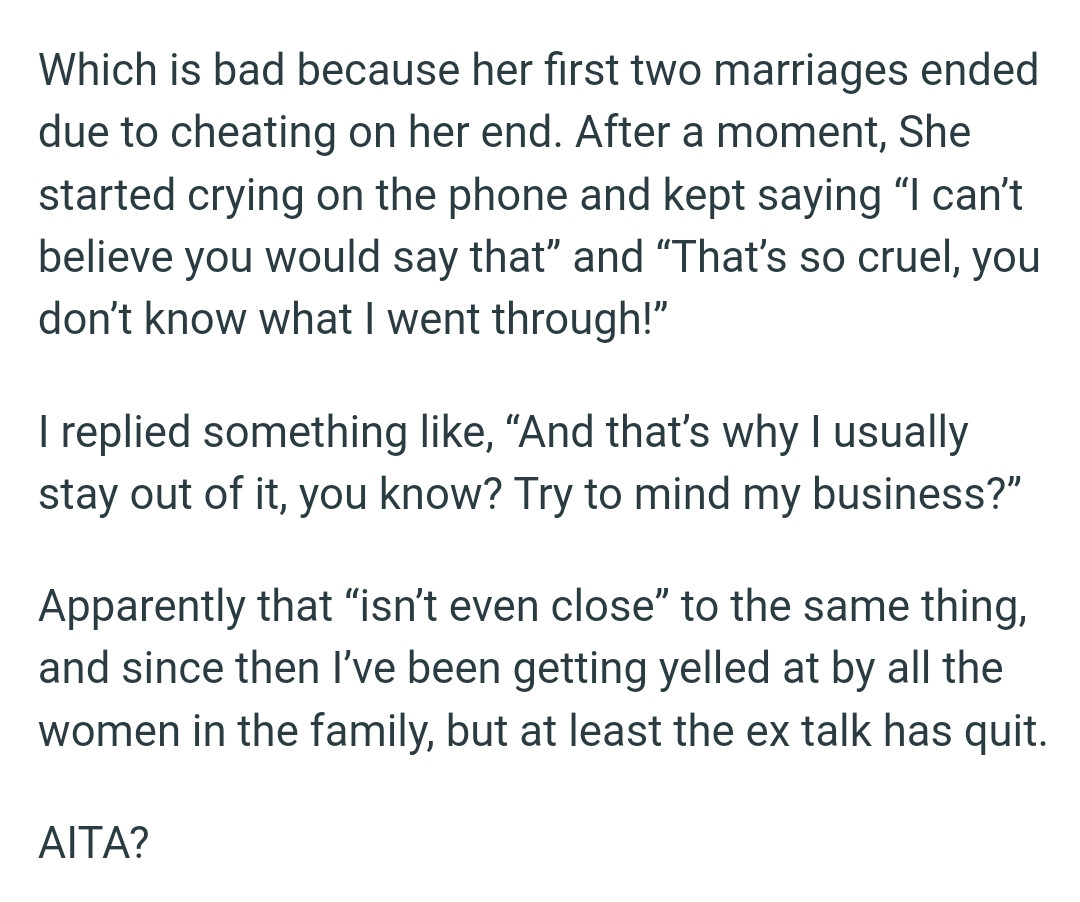 She started crying on the phone and kept saying she can’t believe OP would say that