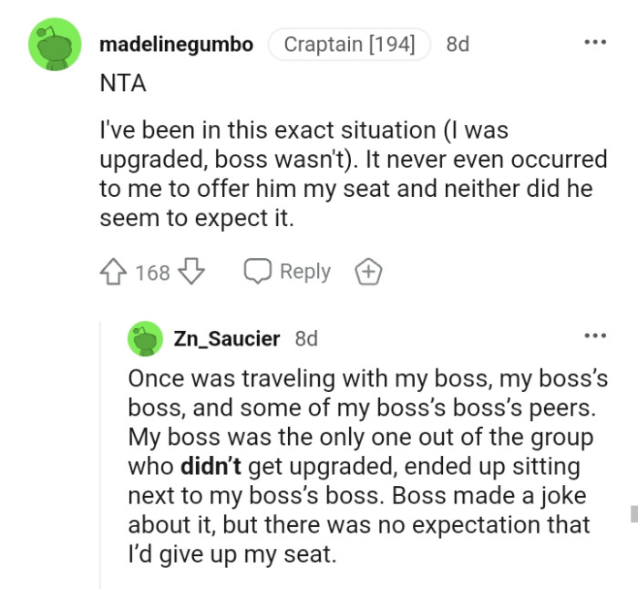 There was no expectation for them to give up their seat