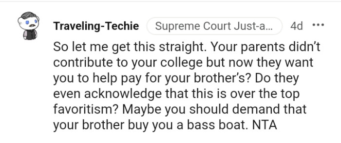 The OP should demand the brother buy him a bass boat