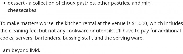 And dessert.... Well, OP was livid