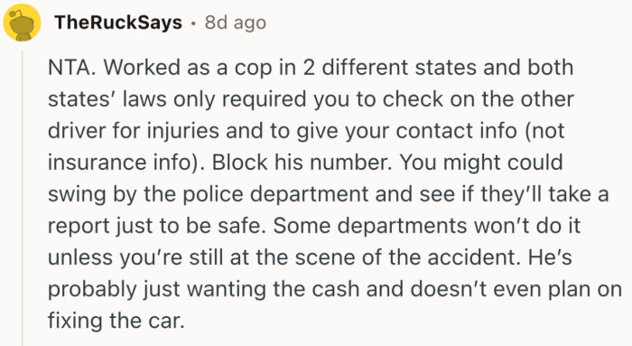 “He’s probably just wanting the cash and doesn’t even plan on fixing the car.”