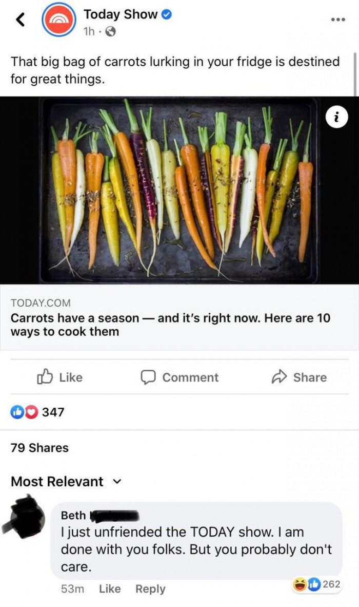 25. Beth is DONE with the Today Show. And carrots