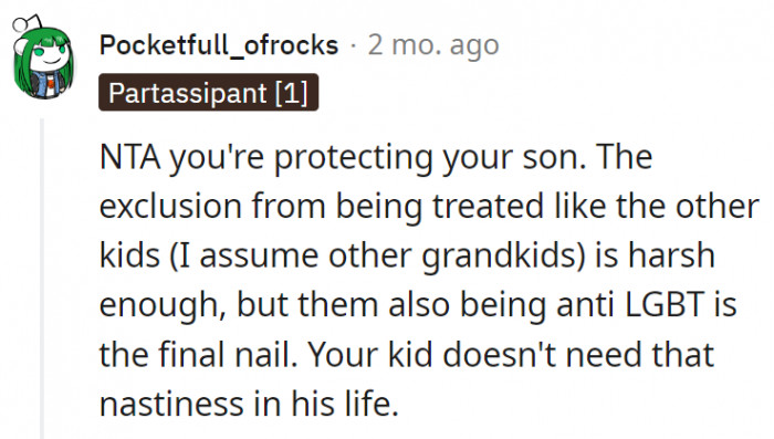 6. OP is protecting her son, plain and simple, as any parent should.