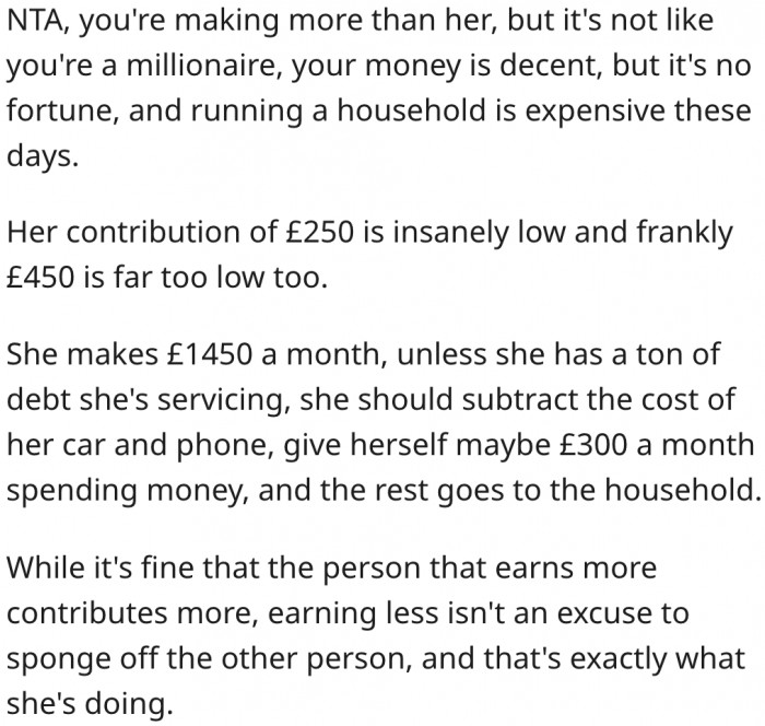 17. A partner who earns less shouldn't be a leech on a partner who earns more.