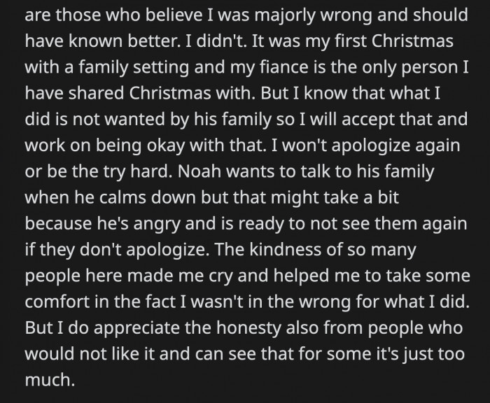 OP said she learned a lot from what happened and can see why the gifts can be overwhelming for some people. She also saw the support and now realizes she actually did nothing wrong and promised to continue working on her self-worth.