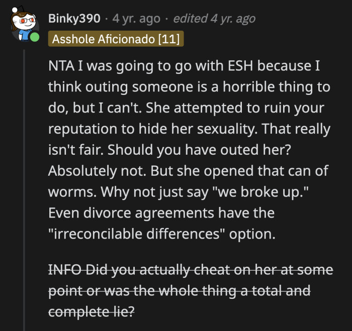 She didn't need to give out specific details about their breakup.