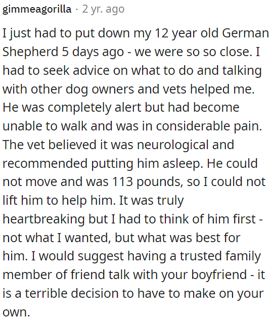 OP should also involve a trusted family member or friend when he is making such a tough decision.