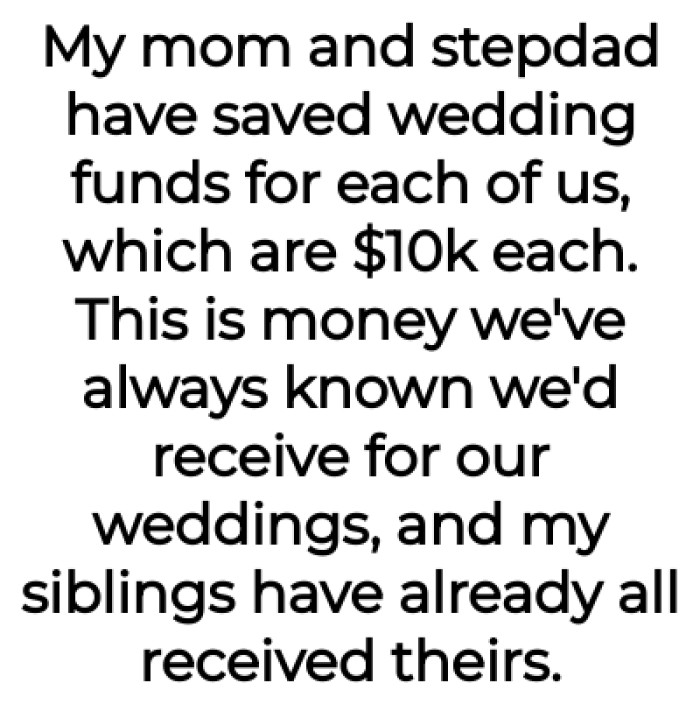 This Is Money They Knew They Would Receive for Their Weddings