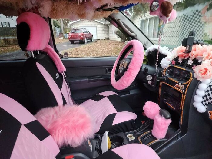 "My Niece Just Got Her First Car And Was Excited To Decorate The Interior. My Niece Is Mimi Bobeck"