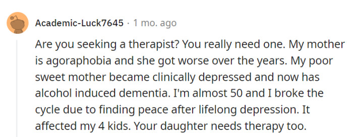 Therapy can be a game-changer, as the family's experience shows. It's a positive cycle worth starting for her daughter's well-being.