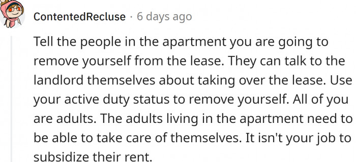 The adults living in the apartment need to be able to take care of themselves