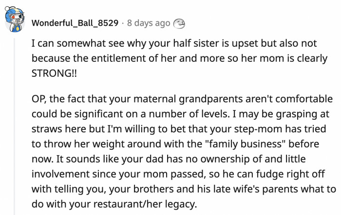 Redditors think there are deeper issues involved in the soured relationship between OP's grandparents and her dad's new family.