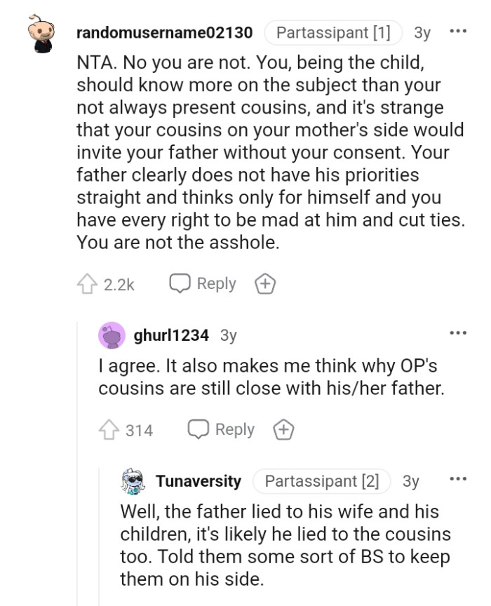 OP's father clearly does not have his priorities straight