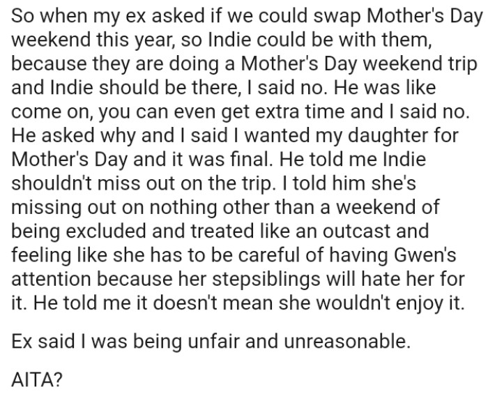 OP's daughter is missing out on nothing other than a weekend of being excluded
