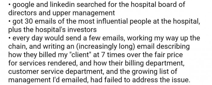 After trying to speak with someone was a bust, she turned to written communication and found the contact information for literally everyone at the hospital