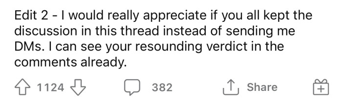 The OP acknowledged the general consensus of the Reddit community.