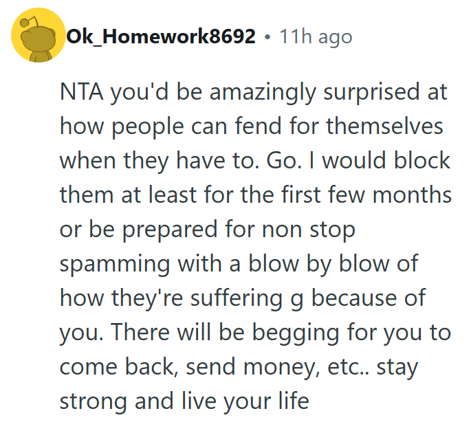 Funny how fast people remember how to cook when the family ATM finally clocks out.