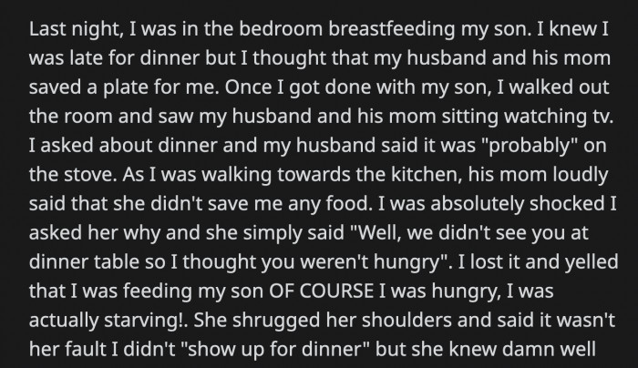 MIL just shrugged her shoulders and said that it's not her fault OP didn't bother showing up for dinner