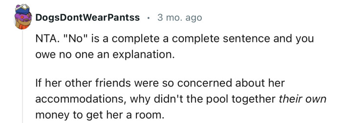 “‘No’ is a complete sentence, and you owe no one an explanation.”