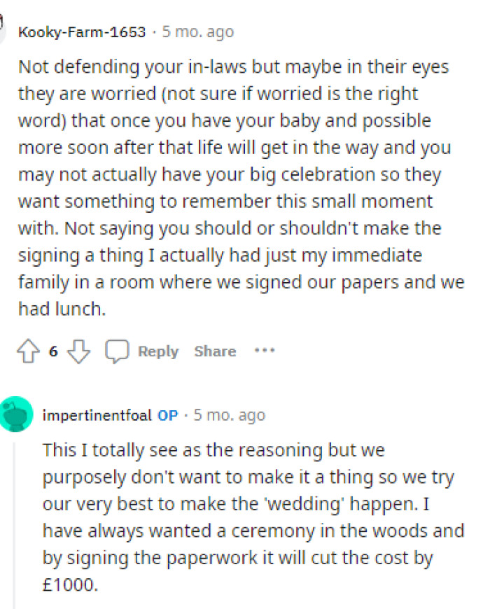 This person had pretty valid reasoning as to why her in-laws might be acting this way, and we can definitely see it as a possibility.