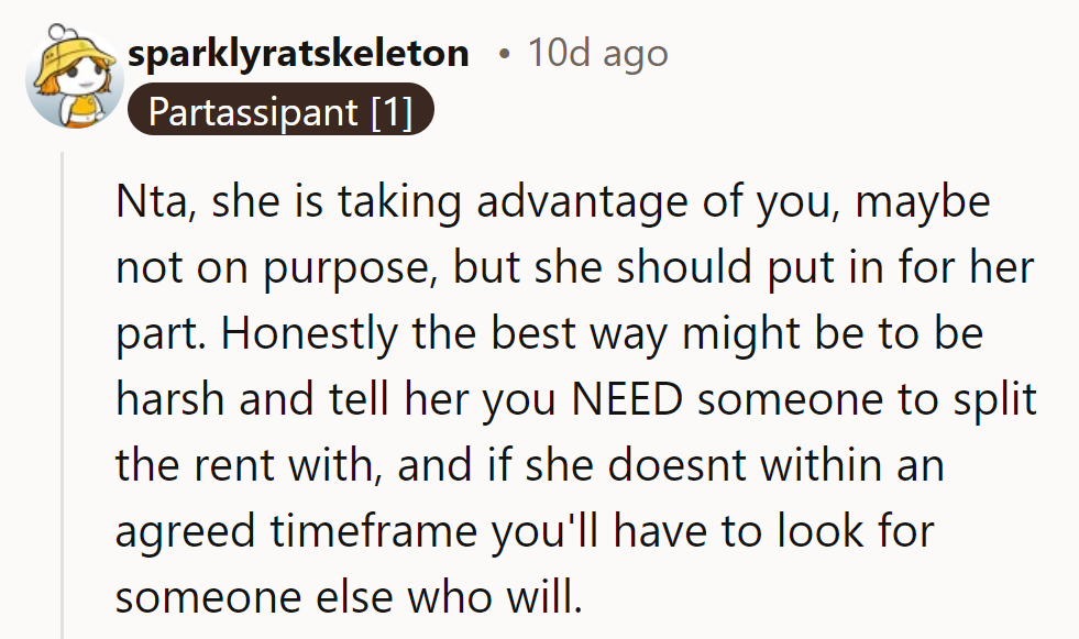 NTA. Kate's freeloading needs a wake-up call. Be blunt: split the rent or find a replacement!