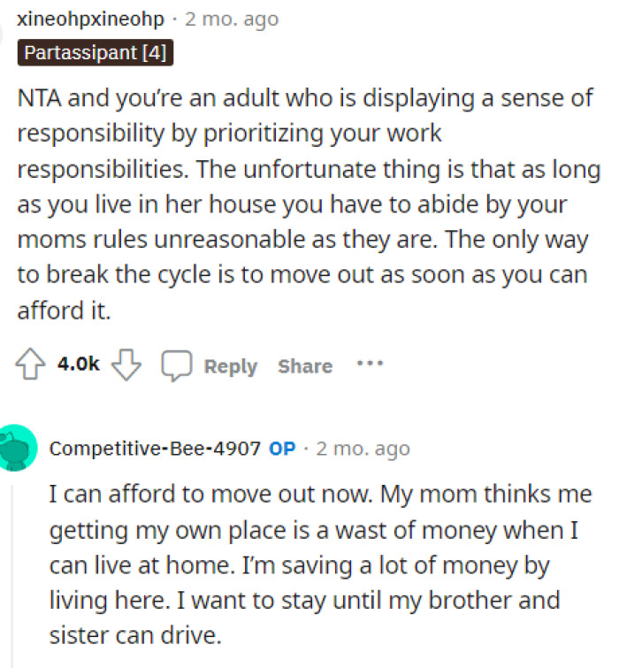 People quickly told her how responsible she sounds and that she's making the decisions she needs to make in order to live.