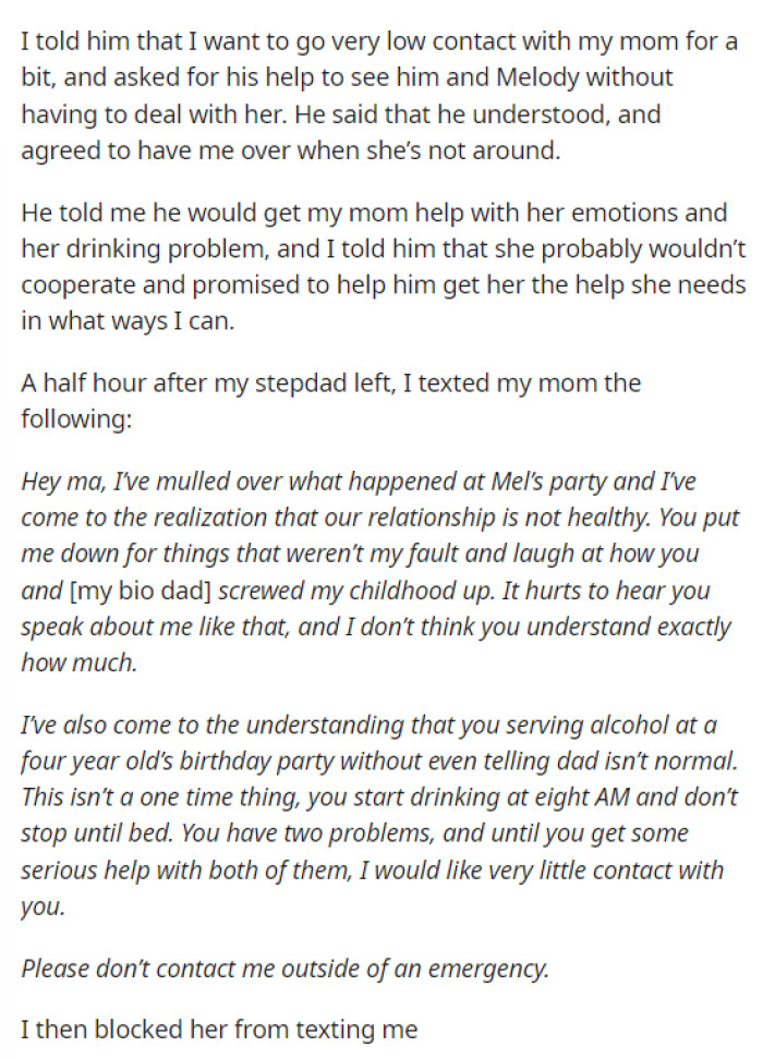 Then OP gets into the juicy details of what she said to her mom after having this conversation with her dad.