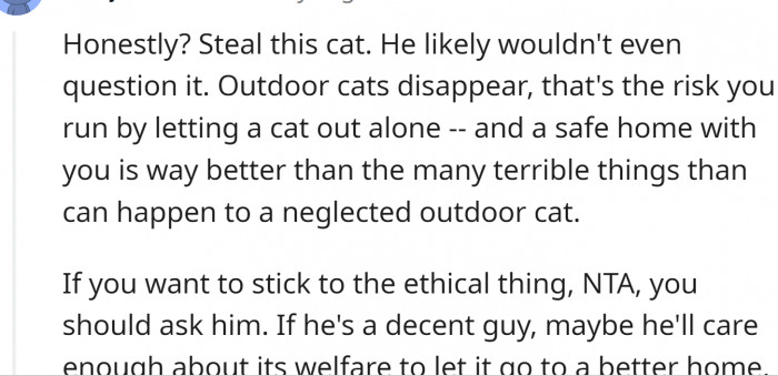 Some Redditors believe OP should simply take the cat.