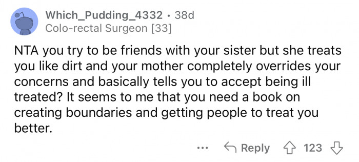 OP does her best to maintain a good relationship with her sister, but her mother completely overrides her concerns.