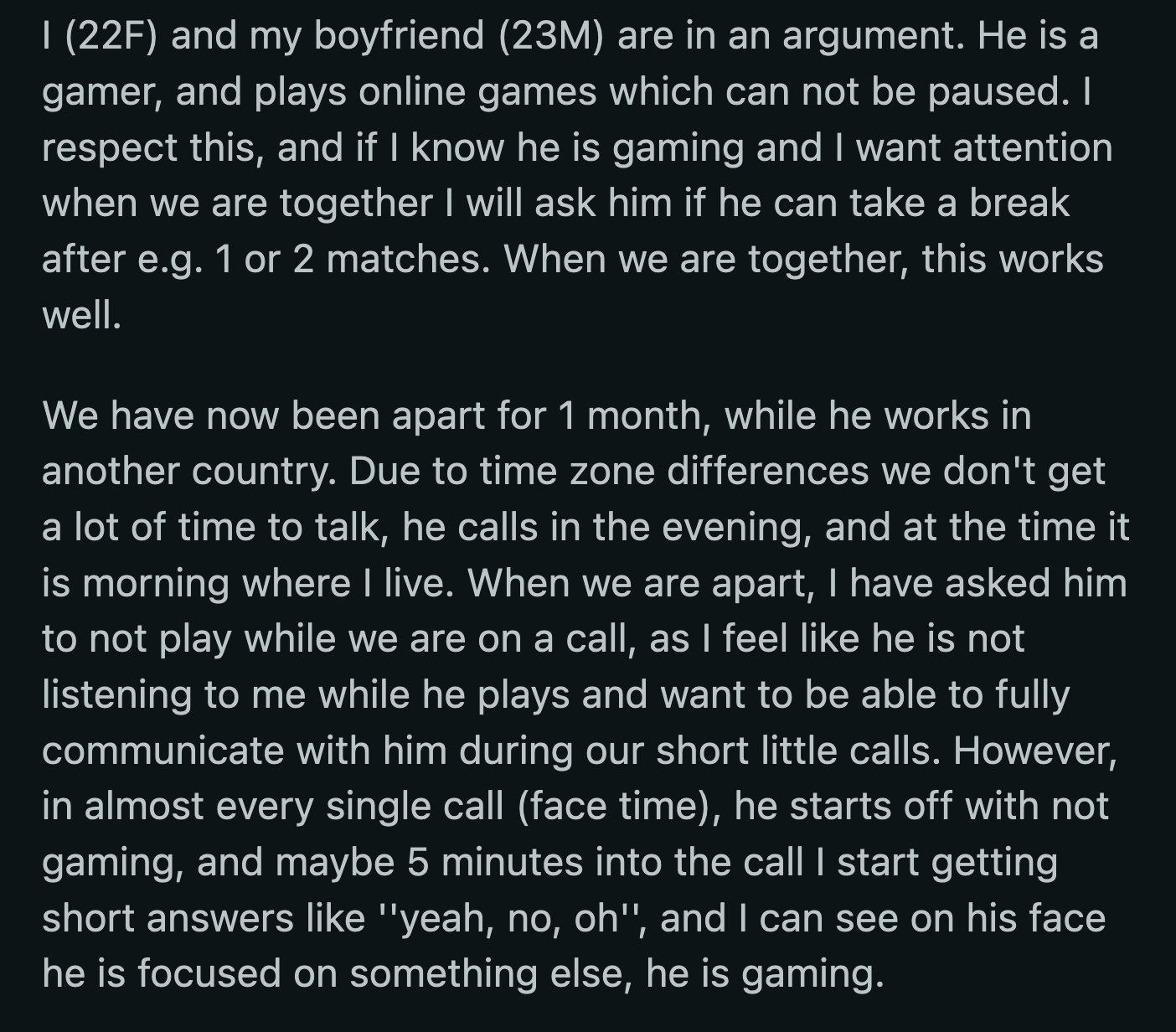 He always asks her what's wrong when she ends the call. He calls her dramatic when she explains.