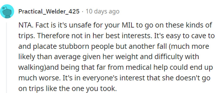 The bottom line: such trips could be a safety tightrope for the MIL.