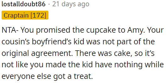 There was cake available, so the child wasn't left without a treat.