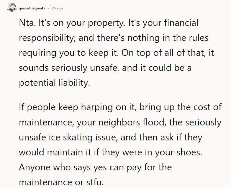 If people keep harping on it, bring up the cost of maintenance,