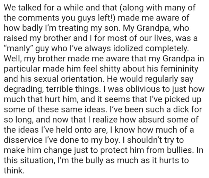 He does feel bad about his actions