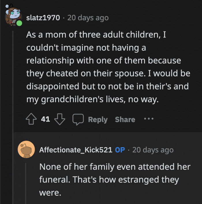 They are so estranged that they didn't even attend her funeral