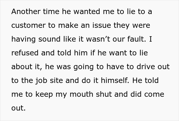 Boss wanted the OP to lie to a customer like it wasn't their fault