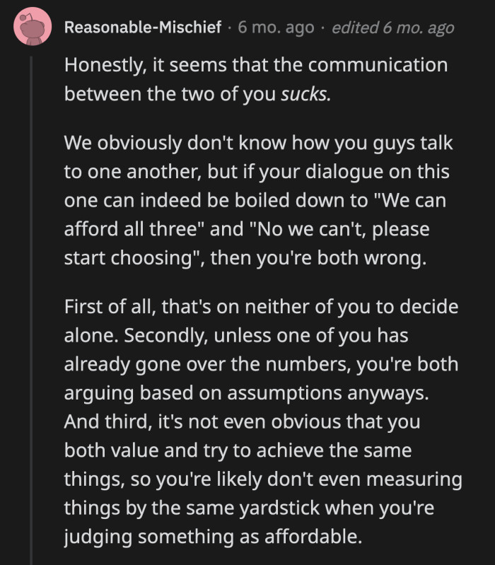 The commenters noted how the couple communicated based on OP's post.