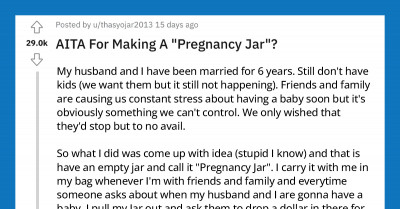 Woman Shows She's Had Enough Intrusive Pregnancy Questions And Makes People Donate A Dollar Into A "Pregnancy Jar" Every Time They Ask If She's Pregnant Yet
