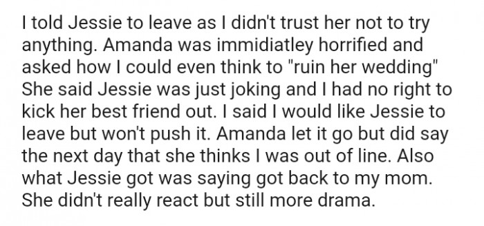 I said I would like Jessie to leave but won't push it.