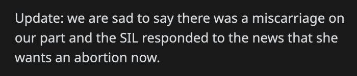 What kind of a jerk responds this way to a sister-in-law miscarrying?
