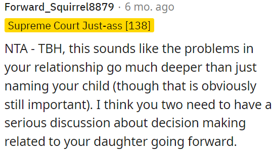 OP's relationship issues extend beyond naming their child.