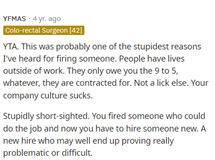 This is definitely a stupid reason to get fired, especially because it's not something that they were paid to attend.