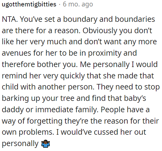 OP established a clear boundary, which is important.