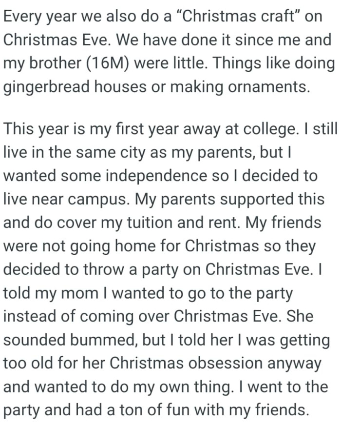 The OP lives in the same city as her parents, but she wanted some independence