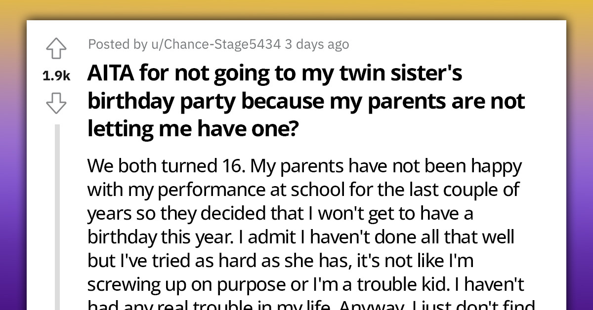 Harsh Parents Throw 16th Birthday Party For One Twin But Not The Other Because They Are Unhappy With Her Academic Performance