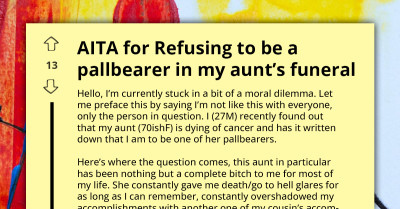 Man Sparks Family Feud By Refusing To Honor Abusive Aunt’s Dying Wish Of Being A Pallbearer At Her Funeral