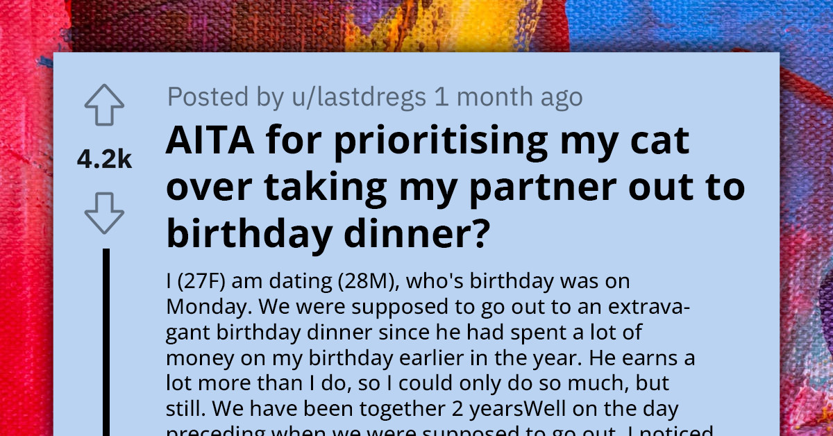 Redditor Asks If She's An A**hole For Cancelling Her Boyfriend's Extravagant Birthday Dinner To Stay Home With Her Sick Cat