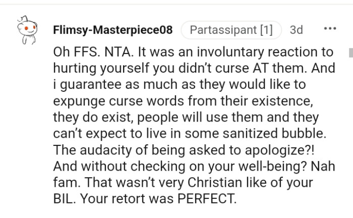 That wasn't very Christian-like of your BIL