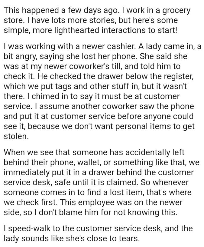 OP assumed another coworker saw the phone and put it at customer service